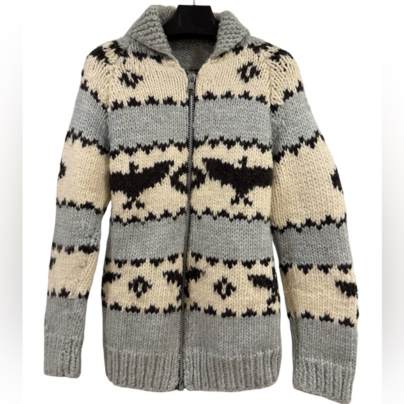 Handmade Other - Men's Patterned Blue and Cream Cowichan Sweater